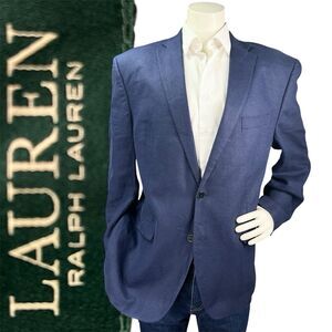 Lauren Ralph Lauren Linen Sport Coat Men 46R Navy Blue Classic Luxury Blazer